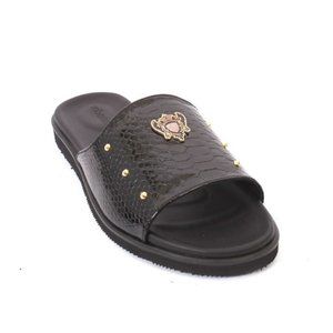 Roberto Serpentini 4300 Black Leather Slides Men Comfort Sandals